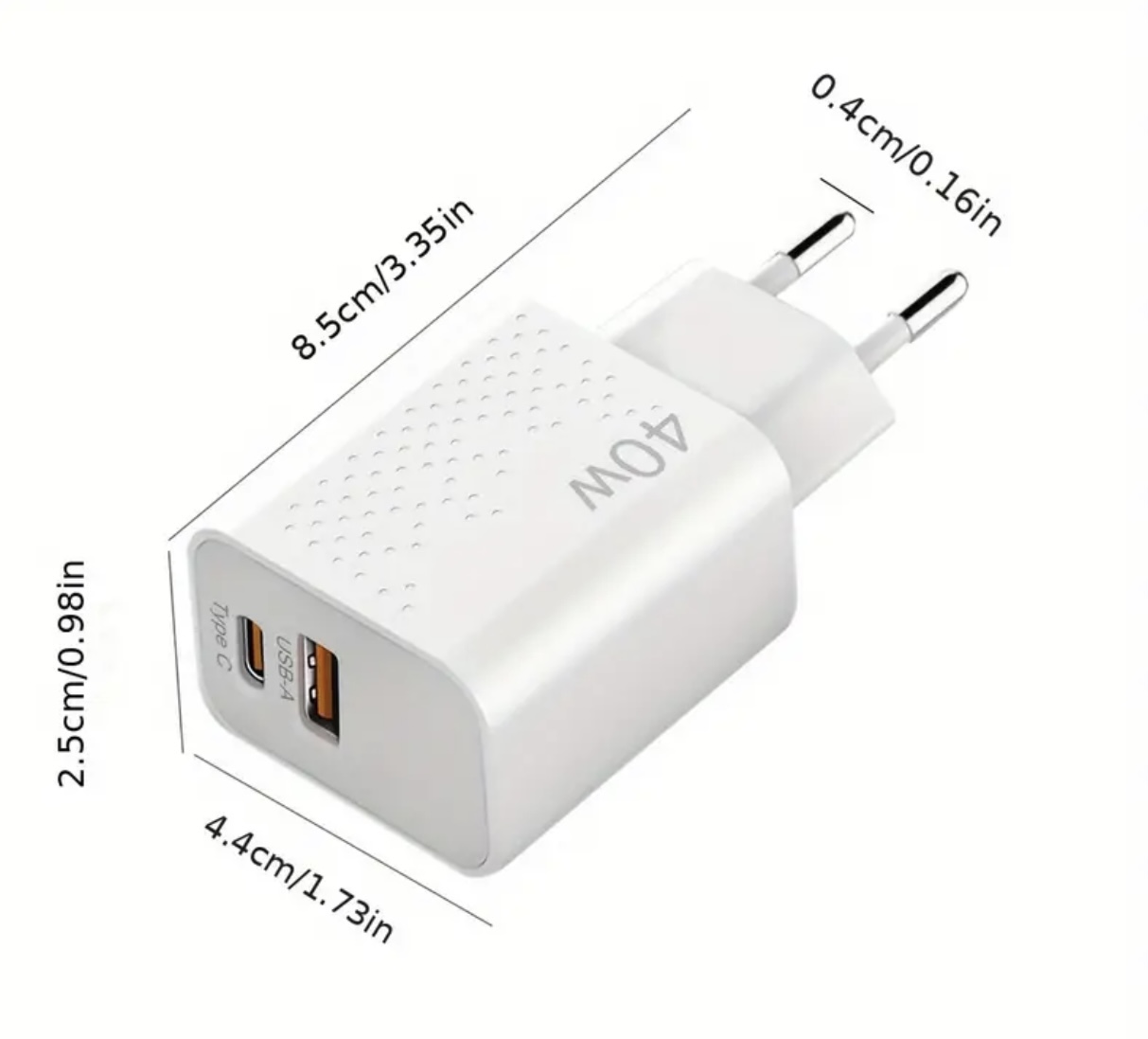 40W USB-C Dual port PD Fast Wall charger with 1m type-C to C cable - Image 2