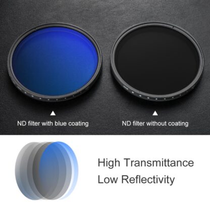 K&F Concept 40.5MM Slim Variable/Fader NDX, ND2~ND400, Blue Coated - Image 5