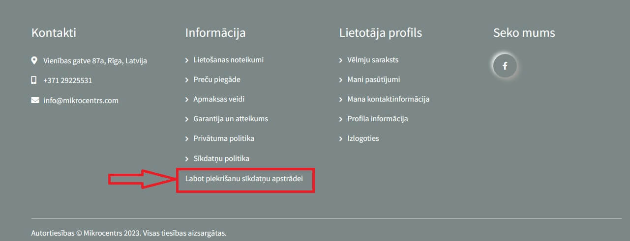 Mikrocentrs - Labot piekrišanu sīkdatņu apstrādei